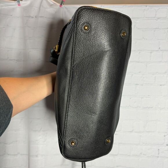 Oryany black supple leather braided drawstring tassel sides slouchy hobo bag - Picture 5 of 13